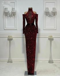 Bury Evening Dresses Long Sleeve Gitler Sequin Mermaid Prom Gowns For Women High Neck Party Dress Abiti Da Cerimonia