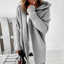 Mid-length All-match Cardigan Women Korean Fashion Loose Batwing Sleeve Sweaters Autumn New Loose Hooded Sweater Women's Jacket Y0825