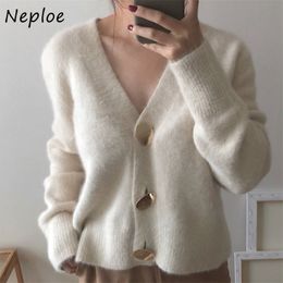 Solid Elegant Women Cardigans Casual V-Neck Cashmere Knitted Sweaters Coat Slim Autumn Winter Outwear Clothes 210422