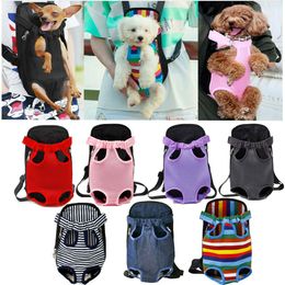 6PC / DHL Pet Carrier Ryggsäck Justerbar valp Cay Dog Front Carrier Ben Out Mesh Canvas Sling Carry Pack Travel Tote Shoulder Bag Striped Solid 17 Färger G703325