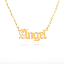 30PCS Old English Letter Word Angel Necklaces Stainless Steel Initial Alphabet Name Logo Pendant Charm Chain Minimalist Collar Choker Jewelry for Women Party