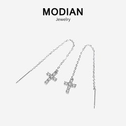 Sprzedaż Moda Urok Wiara Drop Kolczyki Dla Kobiet Prawdziwe 925 Sterling Silver Tassel Cross Kolczyk Biżuteria 210707