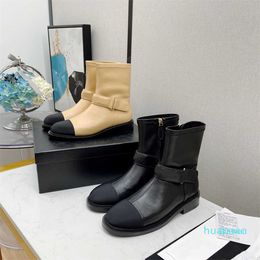 designer Women Shoes Round Toe Low Heels Genuine Leather Splicing Cloth Roman Style Mixed Colors Zipper Ankle Boots tt859