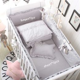 5pcs Cotton Grey Baby Bed Bumper Cot Anti-bump born Crib Liner Sets Safe Pad Babies Crib Bumpers Bed Cover for Boy and Girl 211025