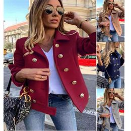 (Women's Outerwear Coats Jackets Explosion style autumn and winter slim long-sleeved double-breasted suit collar Woollen