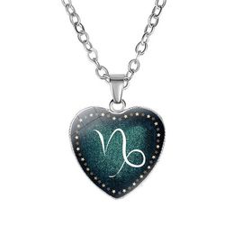 Simple Punk Metal Chain Heart Necklaces Green Black Zodiac Charm 12 Constellation Pendants Necklaces Choker for Women Lovers