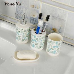 4Pcs/Set Printing Bathroom Accessory Household Decor Lotion Dispenser Mouthwash Cup Soap Dish 210709