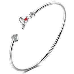 Red Heart Cz Zircon Minimalist Adjustable Cuff Bangle Bracelet for Women Dainty Fashion Jewellery Gifts for Girls Q0719