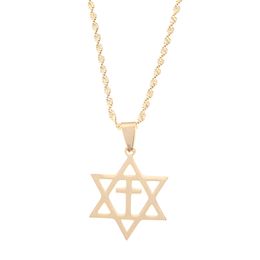 Stainless Steel Men Star Of David Pendant Necklaces Trendy Cross Megan David Jewish Hexagram Necklace Chain Jewelry