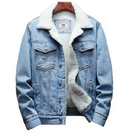 Winter Jean Jackets Men Warm Denim Coats Fashion Cowboy Outerwear Men Liner Thicker Fleece Denim Jacket Black Blue Plus Size 6XL 210927