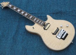 Factory Outlet-6 Strings Natural Wood Color Electric Guitar with Quilted Maple Veneer,Floyd Rose,Rosewood Fretboard,High Cost Performance