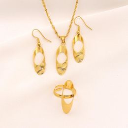 Earrings & Necklace Bangrui 2021 Exquisite Gold Color Hollow Ellipse Pendant Drop Rings Fashion Jewelry Sets African Gifts