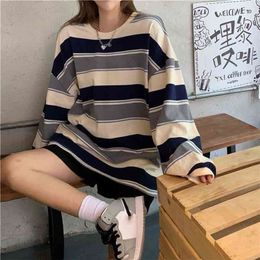 Trendy Fashion Punk Men Harajuku Black Red Striped T-shirt Male Loose Oversize Long Sleeve O-Neck T Shirt Tops Summer Boys Tees 210716