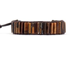 Tennis Boho Tube Shape Tiger Eye Single Strand Handmade Leather Wrap Bracelet Genuine Couple Dropship