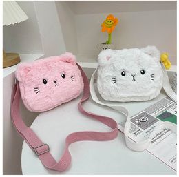 Lovely Cat Children's Furry Shoulder Bag Winter Plush Kids Small Coin Purse Crossbody Bag Cute Baby Girls Soft Plush Handbags
