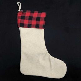 Red Plaid Christmas Stocking Cotton buffalo Flannel Black Christmas Decor Poly Sublimation blanks Santa Stockings DAW158