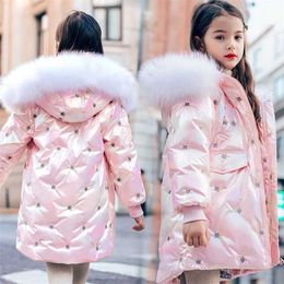 kids Winter Jacket For Girls Bright iridescent Thicken Coat Hooded Down Jackets Outwear 3-12y 211203