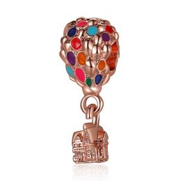 Fits Pandora Bracelets 20pcs Hot Air Balloon Rose Gold Enamel Silver Charms Bead Dangle Charm Beads For Wholesale Diy European Sterling Necklace Jewellery