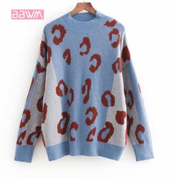Korean version of the leopard print loose head high collar long sleeve winter fashion women's sweater Keep warm 210507