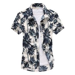 Palm Tree Printed Hawaiian Beach Shirt for Men Summer Short Sleeve 5XL Aloha Shirts Mens Holiday Vacation Clothing Chemise 210626