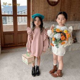 Baby Girl Princess Ruffle Sweater Dress Cotton Winter Autumn Spring Infant Toddler Knitted Long Outfit Clothes 1-7Y 211201