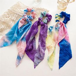 Tie-dye Larger bow Elastic Hair Scrunchie Scrunchy Hairbands Head Band Ponytail Holder Women Girls Pearl pendant Hair Accessories