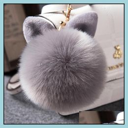 Keychains Fashion Accessories Fur Pom Keychain Fake Rabbit Ball Key Chain Porte Clef Pompom De Fourrure Pompon Bag Charms Bunny Keyring Drop