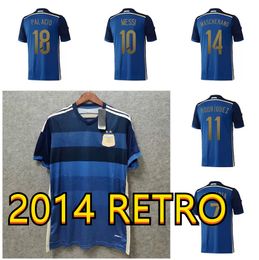 2014 world cup argentina Retro Soccer Jersey 14 away Shirt Messi 10# DI MARIA PALACIO MASCHERANO RODRIGUEZ Crespo Gabriel Heinze Football