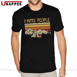 Christmas Mountain Camping I Hate People T-Shirt for Men Personalised Short Sleeves White Crew Neck T Shirt 210324