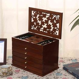 multi ring box UK - Jewelry Boxes 6 Tier Wooden Box Luxury Multi-layer Retro Display Stand Earring Ring Storage Organizing Station Store 1127