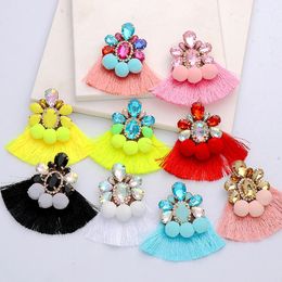Bohemia Short Sector Tassel Earrings For Women Colorful Cotton ball Crystal Zircon Embellishment Dangle Earrings Vintage Jewelry
