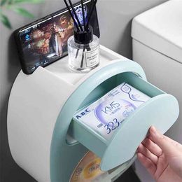 Punch-free Roll Paper Dispenser Portable Toilet Holder With Drawer Home Gabage Bag Storage Box Bathroom Accessories 210423