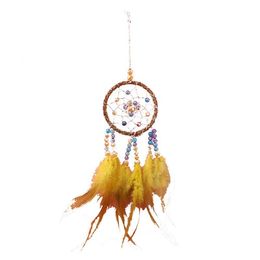 Manuel Dreamcatcher Rüzgar Chime Tüy Boncuk Yuvarlak Aeolian Çan Ev Mobilya Dekoratif Biblolar Dream Catcher Asılı