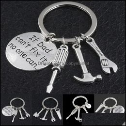 Key Rings Jewellery Keyring If Dad Cant Fix It No One Can Hand Tools Keychain Hammer Screwdriver Wrench Charms Ring Hold Fashion Drop Delivery