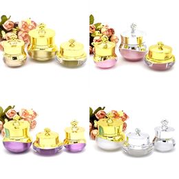 5 10 15G Empty Refillable Acrylic Cosmetic Jars With Crown Cover And White Plastic Inner For Cream Lotion Eye Shadow Powder Lip