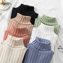 Autumn Winter Jumper Turtleneck Sweater Knitted Green Women Pullover Long Sleeve Slim Striped Vintage s 16220 211018