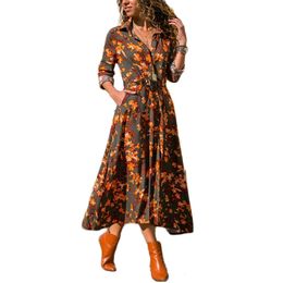 Chiffon Print Dress Women Spring Fashion Slim Belt Single Breasted Long Sleeve Maxi Dresses Vestidos Feminina LR1023 210531