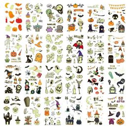 24pcs Night Light Stickers Luminous Ghost Pumpkin Skull Witch Glow Temporary Tattoo Sticker for Halloween Party