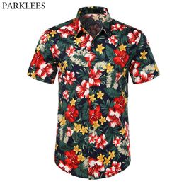 Mens Short Sleeve Beach Hawaiian Ahola Shirt Floral Print Button Down Shirt Men Casual Holiday Party Tropical Shirt 3XL 210522