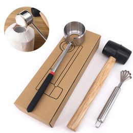 Coconut Opener Meat Removal Tool Rubber Mallet for Young Coconuts Food Grade Stainless Steel Kitchen Utensils KDJK2103