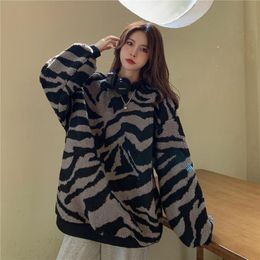 zebra print hoodies Australia - Women's Hoodies & Sweatshirts Women Loose Zebra Print Pullover Tops Winter Korean Style Warm Sweatshirt Long Sleeve Round Neck Plush Top For