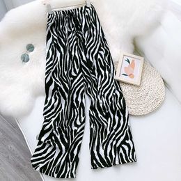 2021 Summer Pants Casual Stretch High Waist Women Zebra Pattern Wide Leg Pants Female Trousers Women Ankle Length Pants Q0801