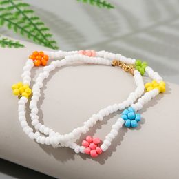 Bohemian Female Fashion Handmade Beaded Multicolor Flower Bracelets For Women Boho White Glass Beads Charm Bracelet Jewellery Gift