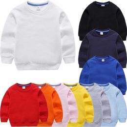 Children's Hoodies Sweatshirts Girl Kids White Tshirt Cotton Pullover Tops for Baby Boys Autumn Solid Colour Clothes 1-9 Years 211111