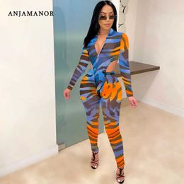 ANJAMANOR Fashion Print Sheer Mesh Two Piece Sets Sexy Club Outfits Long Sleeve High Cut Bodysuit Leggings Matching Sets D42AD19 Y0625