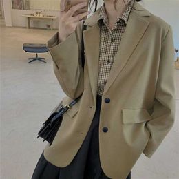 Jackets and Blazers Suit for Women Spring Loose Casual Khaki Black Office Blazer Jacket Female Oversize Women's 211019