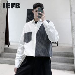 IEFB /men's clothing niche Colour block patchwork oversize shirts fashion design casual Korean style long-sleeved tops P75 210524