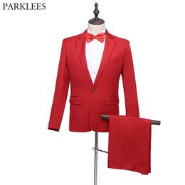Red Mens Suit Set Classic Solid Suits Men Mens Suits with Pants Two-piece Set Men Suits for Wedding Groom Suit Costume 210524