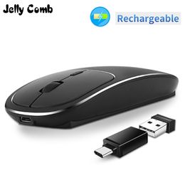 types of wireless mouse Canada - Jelly Comb USB Wireless Mouse Rechargeable 2.4G Metal Slim Silent Type Mice for Macbook Laptop Notebook P 210609