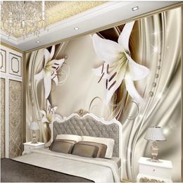 Luxury murals wallpaper for living room golden lily wallpapers European style 3D stereo TV background wall